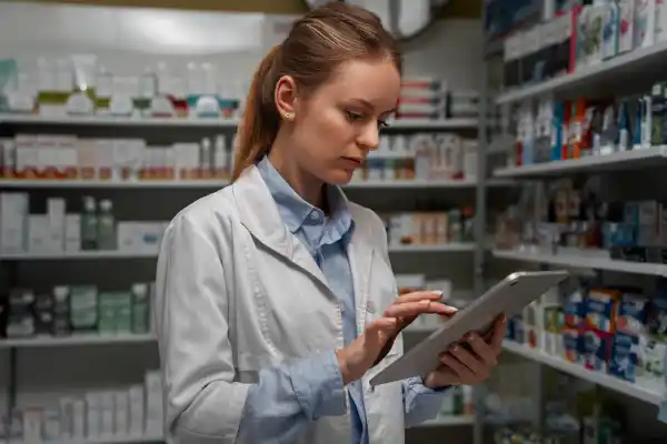 Patient selecting a preferred pharmacy for electronic prescriptions on a smartphone during an online healthcare consultation