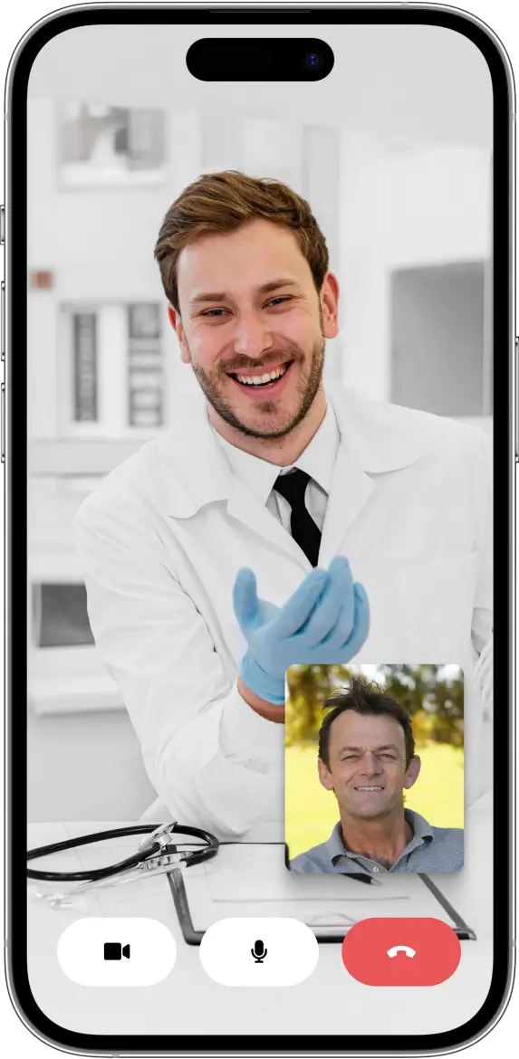 Smiling male doctor on video call providing online consultation to Adam Gilchrist