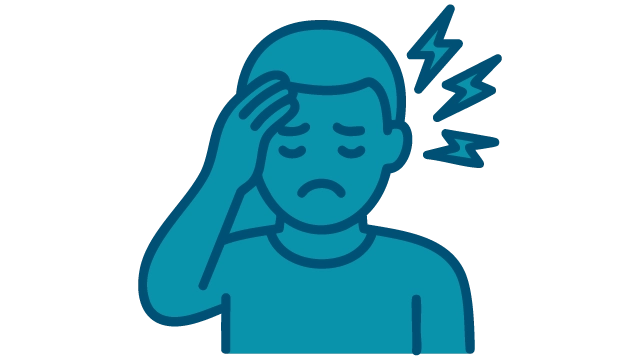 Woman with tension headache pressing both temples, highlighted pain on forehead